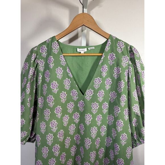 RHODE Women's Saira Floral Print Knee Length Cotton Dress Green Size Large - Picture 3 of 9